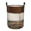 Laundry Bags Cowhide Modern Decor Patches Basket Collapsible Leather Animal Fur Baby Hamper For Nursery Toys Organizer Storage Bins
