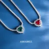 Luxury 925 Sterling Silver Ice Out Diamond Tennis Chain Shinny Zircon Big Ruby Emerald Heart Charm Collier de mariage