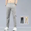 Spring Summer cotton Men Casual Pants Elastic Waist Business Korean Fashion Straight Classic Solid Color Trousers Black Khaki 240326