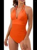 Женские купальники 2024 Halter Hollow Out Swimsuit Женщины Frill One Piece Sexy Vintage Женская пляжная купания купание купание купальное костюм