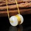 Colliers de pendentif 24K Gold Set Jade et Hetian Transfer Pearl Road PassePartout avec 999gold perle Pack Certificat