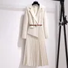 カジュアルドレスエレガントなスーツドレスVネック気質スリムミッドレングスファッション長袖の女性
