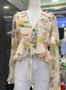 Women's Blouses Summer Elegant Sweet Ruffles Chemise Crop Top Long Sleeve Boho Shirts Vintage Chic Women Floral Print Blouse Blusas Coreanas