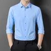 Stretch Antiwrinkle Mens Shirts Long Manneve Robe For Men Slim Fit Social Business Blouse White Shirt 240328