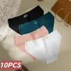 10 Pieces Womens Silk Briefs Sexy V Waist Female Underpants Pcs Seamless Underwear Panties Lingerie SL Tangas 240408