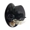 Berets Gothic Top Hat с передачей скелета рука розы для мужского женского пола.