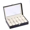 Boîtes de montre Luxury Pu 12 Slots Box Boîte en cuir Bijoux de bijoux Organisateur Black Oreads Display Cabinet Gift