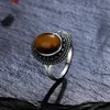 Cluster anneaux Style ovale 8x10 mm Natural Tiger's Eye Stone Ring Gift Party Bijoux en gros 925 STERLING Silver Rhodochrosite Retro