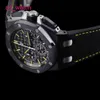 AP Tourbillon Wrist Watch Royal Oak Offshore Series 26420CE Plaque noire Jaune d'aiguille Stripe Gravure Automatique mécanique Homme montres plaque 43 mm Complete