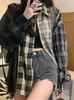 Blouses pour femmes Vintage plaid lâche Y2K Shirt esthétique Streetwear Bsingle Breasted Grunge Blouse Harajuku surdimension