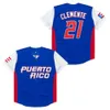 Polos masculins Porto Rico # 21 Roberto Clemente World Game classique Baseball Jersey