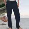 Men's Pants Men Cotton Linen Trousers Fashion Pure Color Elastic Waist Lace-Up Loose Straight Summer Breathable Daily Casual