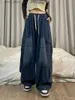 Jeans pour femmes Harajuku rétro bleu jean cargo pour femmes surdimensionnées y2k grunge pantalon denim hip hop strwear pantalon de jambe large strwear y240408