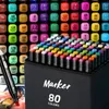 12-80 Colors Art Oily Marker Pen Set Double-Headed Sketching Oily Tip Based Markers Graffiti Manga For Students Art Supplies 240328