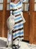 Casual jurken Korobov gestreepte gebreide rok Dames kleding Vestidos Franse spleet Tassel Design Sweater Trui jurk lange herfst winterbasis