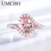 Rings de cluster Umcho rosa safira para mulheres sólidas esterlina prata morganita engajamento de ouro rosa colorido de casamento banda de promessa do presente