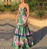 Kobiety kwiatowy nadruk syrena sukienka Tunik Long Beach Cover Up Maxi Wear Pareos de Playa Mujer Elegancka impreza