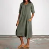 Party Dresses Women'S Fashion Round Neck Split Sleeve Long Solid Color Casual Cotton Linen Vestidos Para Mujer Elegantes Y Bonitos