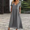 Casual jurken lichtgewicht Boheemse rok elegante v nek maxi jurk met zakken voor vrouwen A-lijn losse zoom korte mouwen strakke vakantie