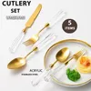 식기 세트 Umeumi Cutlery 세트 주방 액세서리 5 Prems Acrylic Transparent Gold Stainless Steel 테이블웨어 레스토랑