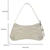 Drawschnellstring French Style Averarm Bag für Frauen 2024 Sommer Chic Silber Schultermängendes Leder Lady Handtasche Totes Shopper Geldbeutel