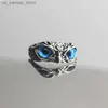 Anelli a grappolo 1 pezzo di nuovo anello d'argento blu Owl Owl Owl in lega adatto per uomini Donne Cool Neutral Style Dichiarazione Open Anillo Jewelry Anillo Regolabile240408