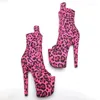 Chaussures de danse Leecabe 20cm / 8inches Leopard Upper Pole Dancing High Heel Platform Boots Open Toe