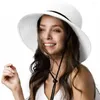 Wide Brim Hats Summer Beach Fashion Straw With Chin Strap Gift Ladies Floppy Outdoor Travel Women Sun Hat Foldable Solid Casual