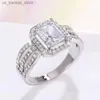 Cluster Rings Huitan Classic Wedding Rings for Women Luxury Silver Color Rectangular Cubic Zirconia Rings Eternity Engagement Bands Jewelry240408