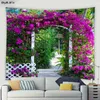 Tapestries houten hek bloemen tapijt roze bloemen planten moderne tuin natuur landschap muur hangende huis woonkamer slaapkamer decoratie