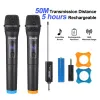 Microphones Microphone sans fil pour chanter Système de microphone sans fil rechargeable microphone DualChannel Portable Mic pour la gamme Singer 164ft