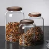 Botellas de almacenamiento frasco de alimentos madera de madera hermética jarras jarras de pasta recipiente de pasta organizador de cocina de mason vidrio con sellado