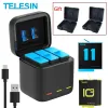 SHAPERS Telesin Multification 3way Battery Charger Lagringslåda med 2 Batater för GoPro Hero 11 10 9 Action Camera Accessories