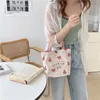 Small Canva Tote Food Bag Japanese Peach Hand Lunch Korean Mini Student Handbags Cotton Cloth Picnic Travel Bento 240401