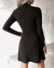 Casual Dresses Women Selling 202 Autumn Winter Dress Long Sleeve Bodycon High Neck Poed Decor Turtleneck Mini Black Stretchy Party