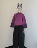 女性用ジャケット秋の服高品質のコットンリネン刺繍ショートコートヴィンテージジャック型紫色のジャケットデザイナー