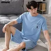 Big Size Pyjamas Set For Men Summer Shorts Two Piece Sleepwear Sleeved Plus 3XL 4XL Loungewear Cotton Nightwear 240408