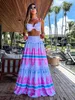2024 Sexy imprimer plage Femmes Jupe en deux pièces Bra Bra High Taist Aline Long Suit Summer Holiday Seaside Casual Set 240402