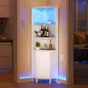 Decorative Plates Corner Bar Cabinet With LED Lights & Glass Holder 5 Tier Shelf Storage Wine Rack Display Shelves
