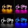 Chi-köp ledde neon oh baby USB Powered Neon Signs Night Light 3D Wall Art Game Room Bedroom Living Room Decor Lamp Signs 240407