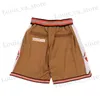 Mäns shorts basketball shorts spöke busters venkman varsity sömnad broderi högkvalitativ utomhussport shorts strandbyxor 2023 ny brun t240408