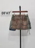 DEAT Womens Denim Skirts Multiple Pockets Patchwork Washed Lace-up Cargo A-line Mini Skirt 2024 Summer Fashion 29L3411 240326