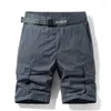 Men's Shorts Elastic Waist Multi Pocket Military Cargo 2024 Summer Male Cotton Khaki Mens Tactical Short Pants No Belt