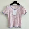 Kvinnors stickor Tees Designer Brand 24 Spring/Summer New Product Pink Knitted Tank Top Short Sleeved For Women JCB7