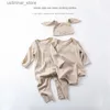 Rompers 2024 Spring herfst pasgeborene babymeisjes kleren mode solide romper hoed baby lange mouw jumpsuit peuter kleding voor meisjes jongen l47