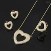 Pendientes de collar Conjunto de fxlry dorado forma de corazón hueco de corazón hueco completo anillos de circonía cúbica colgantes colgantes para mujeres joyas de mujeres