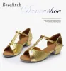 shoes Professional High Quality Children Latin Dance Shoes Leather Bottom Ballroom Child Kids Girls Tango Dance Shoes Gold Silver C58