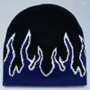 Berets Hip Hop Street Flame Hat Fashion Dance Skull Fire Hell Burn Flames Trend Knitted Soft WearBonnet Beanie