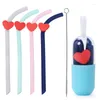 Drinking Straws Collapsible Silicone Bend Straw Reusable Folding With Carrying Case And Cleaning Brush For Travel Home Office