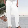 Men's Pants Men Cotton Linen Trousers Fashion Pure Color Elastic Waist Lace-Up Loose Straight Summer Breathable Daily Casual